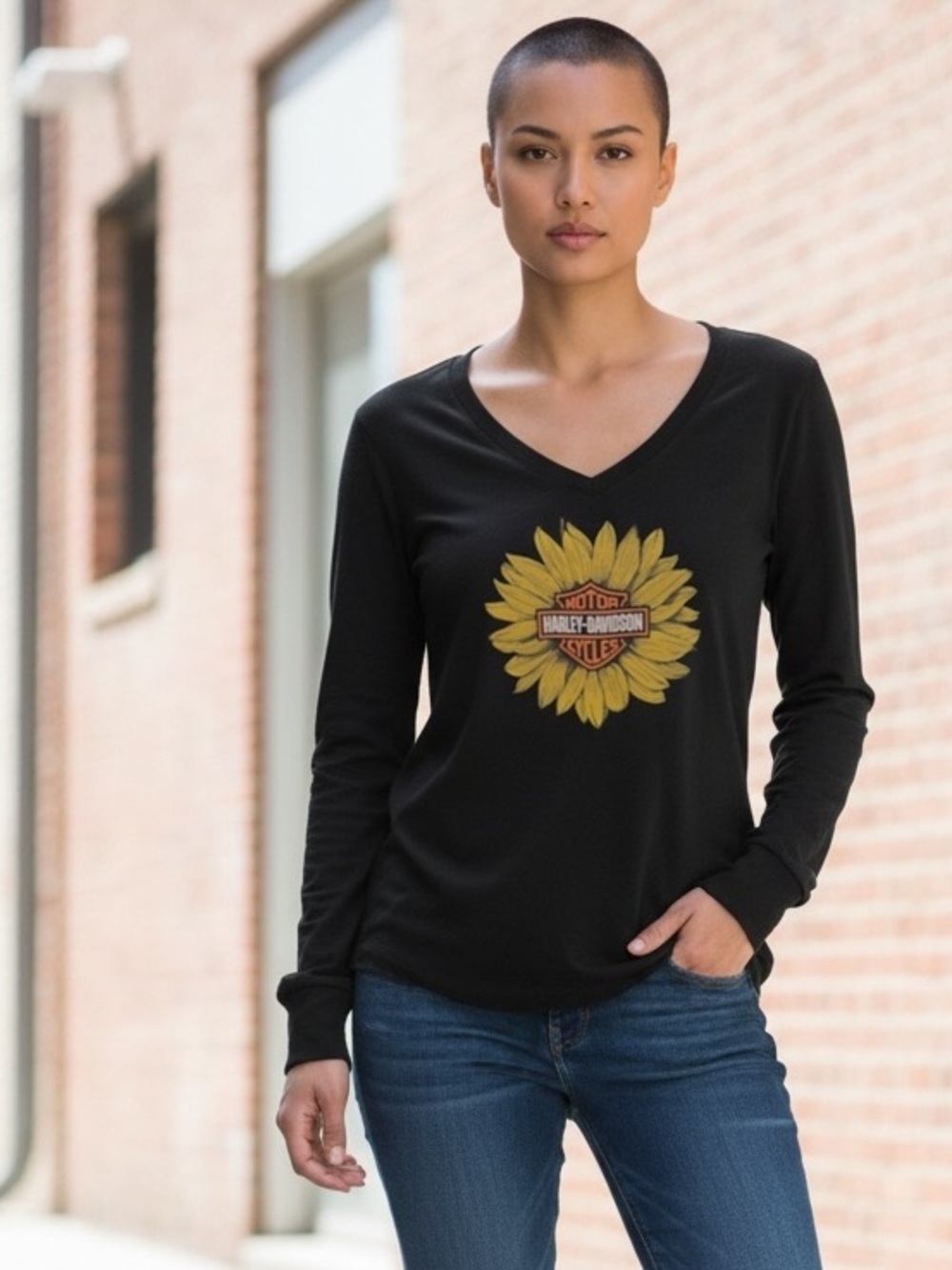 HARLEY DAVIDSON SUNFLOWER THERMAL LONG SLEEVE TOP SZ LARGE